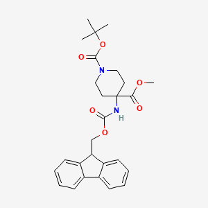 molecular formula C27H32N2O6 B13983381 1-(1,1-Dimethylethyl) 4-methyl 4-({[(9H-fluoren-9-ylmethyl)oxy]carbonyl}amino)-1,4-piperidinedicarboxylate CAS No. 887245-58-1