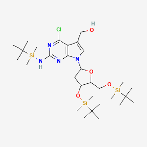 4-chloro-7-[2-deoxy-3,5-bis-O-[(1,1-dimethylethyl)dimethylsilyl]-beta-D-erythro-pentofuranosyl]-2-[[(1,1-dimethylethyl)dimethylsilyl]amino]-7H-Pyrrolo[2,3-d]pyrimidine-5-methanol