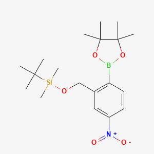 molecular formula C19H32BNO5Si B13984827 Tert-butyldimethyl((5-nitro-2-(4,4,5,5-tetramethyl-1,3,2-dioxaborolan-2-YL)benzyl)oxy)silane 