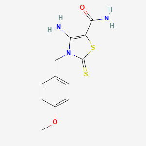 molecular formula C12H13N3O2S2 B13985571 4-Amino-3-(4-methoxybenzyl)-2-thioxo-2,3-dihydro-1,3-thiazole-5-carboxamide 