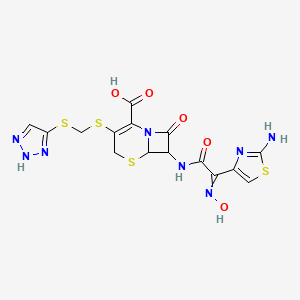 molecular formula C15H14N8O5S4 B13987097 7-[[2-(2-amino-1,3-thiazol-4-yl)-2-hydroxyiminoacetyl]amino]-8-oxo-3-(2H-triazol-4-ylsulfanylmethylsulfanyl)-5-thia-1-azabicyclo[4.2.0]oct-2-ene-2-carboxylic acid 