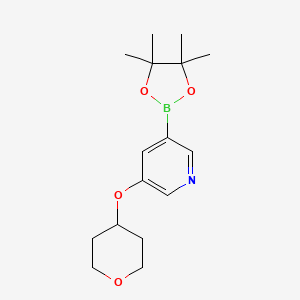 molecular formula C16H24BNO4 B1398750 3-[(Oxan-4-yl)oxy]-5-(4,4,5,5-tetramethyl-1,3,2-dioxaborolan-2-yl)pyridine CAS No. 1105663-72-6