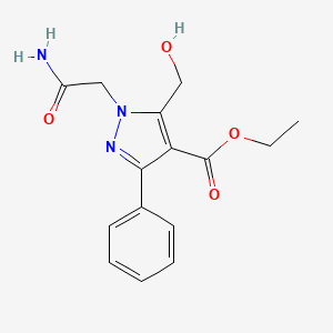 molecular formula C15H17N3O4 B13989462 Ethyl 1-(2-amino-2-oxoethyl)-5-(hydroxymethyl)-3-phenylpyrazole-4-carboxylate CAS No. 76973-02-9