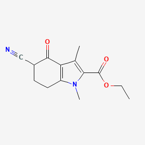 molecular formula C14H16N2O3 B13989788 ethyl 5-cyano-1,3-dimethyl-4-oxo-6,7-dihydro-5H-indole-2-carboxylate CAS No. 84990-20-5