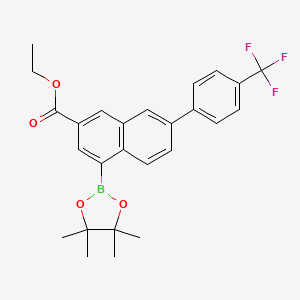 molecular formula C26H26BF3O4 B13990362 Ethyl 4-(4,4,5,5-tetramethyl-1,3,2-dioxaborolan-2-YL)-7-(4-(trifluoromethyl)phenyl)-2-naphthoate 