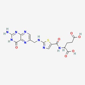 molecular formula C16H16N8O6S B13990479 2-[[2-[(2-amino-4-oxo-3H-pteridin-6-yl)methylamino]-1,3-thiazole-5-carbonyl]amino]pentanedioic acid CAS No. 37746-94-4