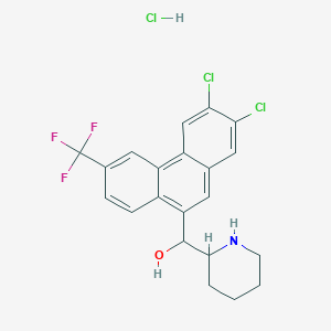 molecular formula C21H19Cl3F3NO B13990519 [2,3-Dichloro-6-(trifluoromethyl)phenanthren-9-yl]-piperidin-2-ylmethanol;hydrochloride CAS No. 38644-21-2