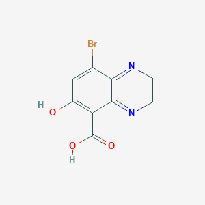 molecular formula C9H5BrN2O3 B13990677 8-Bromo-6-hydroxy-5-quinoxalinecarboxylic acid 