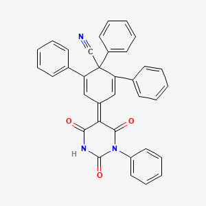 molecular formula C35H23N3O3 B13992214 1,2,6-Triphenyl-4-(2,4,6-trioxo-1-phenyl-1,3-diazinan-5-ylidene)cyclohexa-2,5-diene-1-carbonitrile CAS No. 87031-32-1