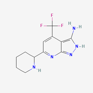 molecular formula C12H14F3N5 B1399225 6-(piperidin-2-yl)-4-(trifluoromethyl)-1H-pyrazolo[3,4-b]pyridin-3-amine CAS No. 1316224-12-0