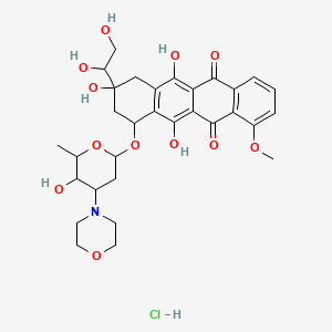 molecular formula C31H38ClNO12 B13992362 8-(1,2-Dihydroxyethyl)-7,8,9,10-tetrahydro-6,8,11-trihydroxy-1-methoxy-10-((2,3,6-trideoxy-3-(4-morpholinyl)-alpha-L-lyxo-hexopyranosyl)oxy)-5,12-naphthacenedione hydrochloride CAS No. 80787-27-5