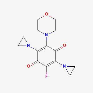 molecular formula C14H16FN3O3 B13992402 2,5-Bis(aziridin-1-yl)-3-fluoro-6-morpholin-4-ylcyclohexa-2,5-diene-1,4-dione CAS No. 59886-45-2