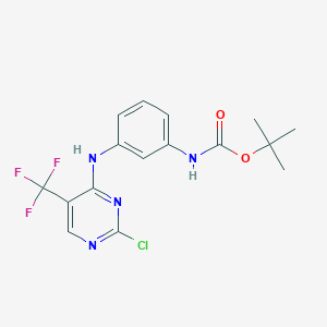 molecular formula C16H16ClF3N4O2 B1399297 Tert-butyl (3-((2-chloro-5-(trifluoromethyl)pyrimidin-4-yl)amino)phenyl)carbamate CAS No. 1374507-23-9