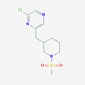 molecular formula C11H16ClN3O2S B1399343 2-氯-6-((1-(甲磺酰基)哌啶-3-基)甲基)吡嗪 CAS No. 1316217-51-2
