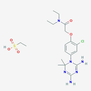 molecular formula C19H31ClN6O5S B13993668 2-[2-chloro-4-(4,6-diamino-2,2-dimethyl-1,3,5-triazin-1-yl)phenoxy]-N,N-diethylacetamide;ethanesulfonic acid CAS No. 50507-90-9