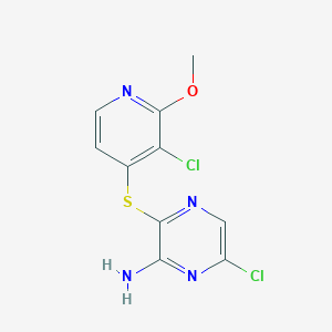 molecular formula C10H8Cl2N4OS B13993721 6-Chloro-3-((3-chloro-2-methoxypyridin-4-yl)thio)pyrazin-2-amine 