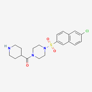 molecular formula C20H24ClN3O3S B13993723 4-(1-(6-Chloronaphth-2-ylsulphonyl)piperazin-4-ylcarbonyl)piperidine CAS No. 179051-54-8