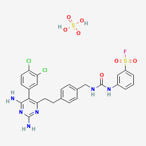 molecular formula C26H25Cl2FN6O7S2 B13996643 3-[[4-[2-[2,6-Diamino-5-(3,4-dichlorophenyl)pyrimidin-4-yl]ethyl]phenyl]methylcarbamoylamino]benzenesulfonyl fluoride CAS No. 20096-75-7