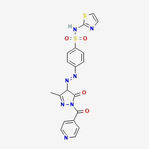 molecular formula C19H15N7O4S2 B13996730 4-[[3-methyl-5-oxo-1-(pyridine-4-carbonyl)-4H-pyrazol-4-yl]diazenyl]-N-(1,3-thiazol-2-yl)benzenesulfonamide CAS No. 78503-88-5