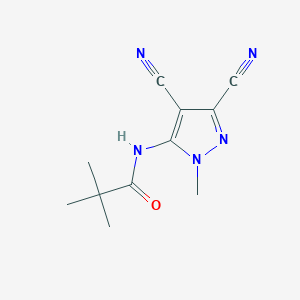 molecular formula C11H13N5O B13996924 N-(4,5-Dicyano-2-methyl-pyrazol-3-YL)-2,2-dimethyl-propanamide CAS No. 54385-56-7