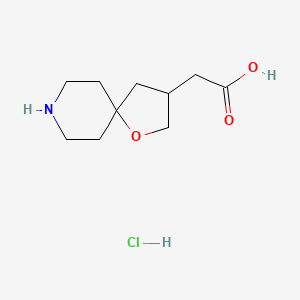 molecular formula C10H18ClNO3 B13996972 2-(1-Oxa-8-azaspiro[4.5]decan-3-yl)acetic acid hydrochloride 