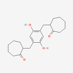 molecular formula C22H30O4 B13999118 2-[[2,5-Dihydroxy-4-[(2-oxocycloheptyl)methyl]phenyl]methyl]cycloheptan-1-one CAS No. 66714-89-4