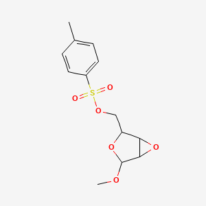 molecular formula C13H16O6S B13999150 2-Methoxy-4-[(4-methylphenyl)sulfonyloxymethyl]-3,6-dioxabicyclo[3.1.0]hexane CAS No. 74128-49-7