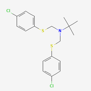 molecular formula C18H21Cl2NS2 B13999303 n,n-Bis{[(4-chlorophenyl)sulfanyl]methyl}-2-methylpropan-2-amine CAS No. 67857-77-6