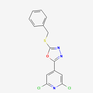 molecular formula C14H9Cl2N3OS B14000669 2-(Benzylthio)-5-(2,6-dichloro-4-pyridyl)-1,3,4-oxadiazole 