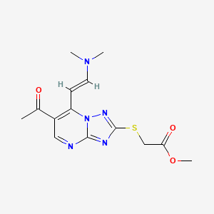 molecular formula C14H17N5O3S B1400124 甲基({6-乙酰基-7-[(E)-2-(二甲基氨基)乙烯基][1,2,4]三唑并[1,5-a]嘧啶-2-基}硫)乙酸酯 CAS No. 1374510-84-5