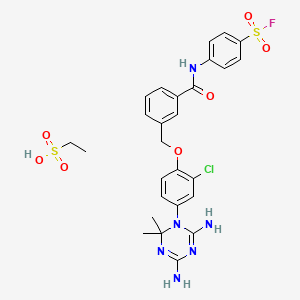 molecular formula C27H30ClFN6O7S2 B14002268 4-[[3-[[2-chloro-4-(4,6-diamino-2,2-dimethyl-1,3,5-triazin-1-yl)phenoxy]methyl]benzoyl]amino]benzenesulfonyl fluoride;ethanesulfonic acid CAS No. 30885-67-7