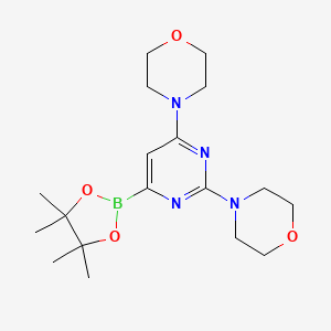 molecular formula C18H29BN4O4 B1400267 4,4'-(6-(4,4,5,5-四甲基-1,3,2-二氧杂硼环-2-基)嘧啶-2,4-二基)二吗啉 CAS No. 1370351-45-3