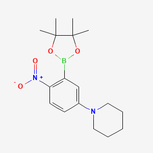 molecular formula C17H25BN2O4 B1400400 1-[4-Nitro-3-(4,4,5,5-tetramethyl-[1,3,2]dioxaborolan-2-yl)-phenyl]-piperidine CAS No. 1355193-23-5