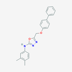 molecular formula C23H21N3O2 B140043 1,3,4-Oxadiazol-2-amine, 5-(((1,1'-biphenyl)-4-yloxy)methyl)-N-(3,4-dimethylphenyl)- CAS No. 126006-86-8