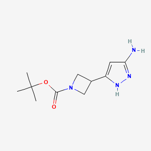 molecular formula C11H18N4O2 B1400462 叔丁基 3-(3-氨基-1H-吡唑-5-基)氮杂环丁烷-1-羧酸酯 CAS No. 1346674-11-0