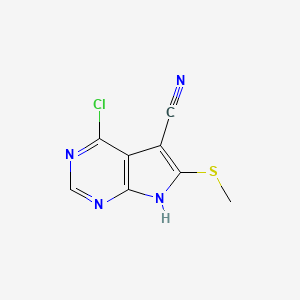 molecular formula C8H5ClN4S B14004778 4-chloro-6-methylsulfanyl-7H-pyrrolo[2,3-d]pyrimidine-5-carbonitrile CAS No. 16754-88-4