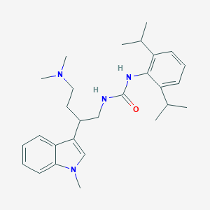 molecular formula C28H40N4O B140048 N-(2,6-Bis(1-methylethyl)phenyl)-N'-(4-(dimethylamino)-2-(1-methyl-1H-indol-3-yl)butyl)urea CAS No. 145131-51-7
