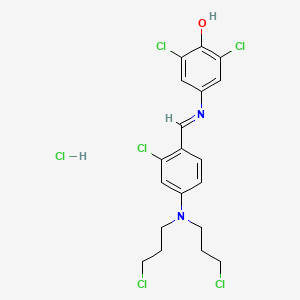 molecular formula C19H20Cl6N2O B14004806 4-[[4-(Bis(3-chloropropyl)amino)-2-chloro-phenyl]methylideneamino]-2,6-dichloro-phenol CAS No. 60625-59-4