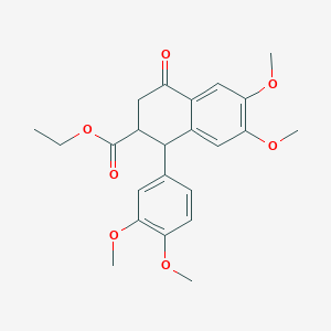 molecular formula C23H26O7 B14004809 Ethyl 1-(3,4-dimethoxyphenyl)-6,7-dimethoxy-4-oxo-1,2,3,4-tetrahydronaphthalene-2-carboxylate CAS No. 88354-19-2