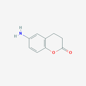 molecular formula C9H9NO2 B14004864 6-Amino-3,4-dihydro-2H-1-benzopyran-2-one 