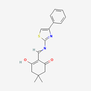 molecular formula C18H18N2O2S B14005122 3-Hydroxy-5,5-dimethyl-2-[(4-phenyl-1,3-thiazol-2-yl)iminomethyl]cyclohex-2-en-1-one 