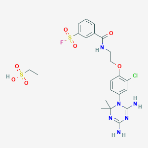 molecular formula C22H28ClFN6O7S2 B14005203 3-[2-[2-Chloro-4-(4,6-diamino-2,2-dimethyl-1,3,5-triazin-1-yl)phenoxy]ethylcarbamoyl]benzenesulfonyl fluoride CAS No. 25313-10-4