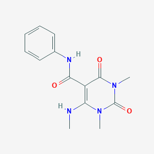 molecular formula C14H16N4O3 B14005233 1,3-dimethyl-4-(methylamino)-2,6-dioxo-N-phenylpyrimidine-5-carboxamide CAS No. 61317-84-8