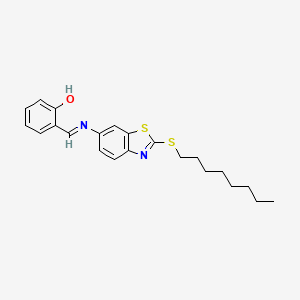 molecular formula C22H26N2OS2 B14005420 2-[(2-Octylsulfanyl-1,3-benzothiazol-6-yl)iminomethyl]phenol CAS No. 76383-18-1