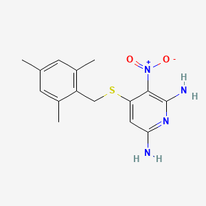 3-Nitro-4-{[(2,4,6-trimethylphenyl)methyl]sulfanyl}pyridine-2,6-diamine