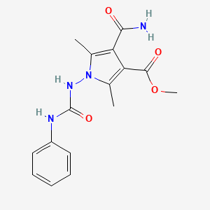 molecular formula C16H18N4O4 B14006328 Methyl 4-carbamoyl-2,5-dimethyl-1-(phenylcarbamoylamino)pyrrole-3-carboxylate CAS No. 94126-66-6