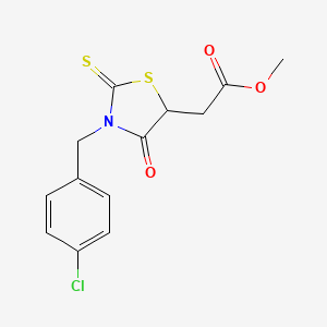 molecular formula C13H12ClNO3S2 B14006409 Methyl 2-[3-[(4-chlorophenyl)methyl]-4-oxo-2-sulfanylidene-1,3-thiazolidin-5-yl]acetate CAS No. 73394-90-8