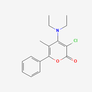 molecular formula C16H18ClNO2 B14006616 3-Chloro-4-(diethylamino)-5-methyl-6-phenyl-2H-pyran-2-one CAS No. 76312-42-0