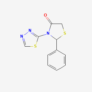 molecular formula C11H9N3OS2 B14006751 2-Phenyl-3-(1,3,4-thiadiazol-2-yl)thiazolidin-4-one CAS No. 91260-03-6