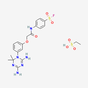 molecular formula C21H27FN6O7S2 B14006834 4-[[2-[3-(4,6-Diamino-2,2-dimethyl-1,3,5-triazin-1-yl)phenoxy]acetyl]amino]benzenesulfonyl fluoride CAS No. 30885-63-3